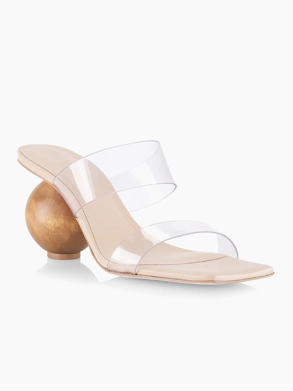 cult gaia sphere wood heel Clear Double-Strap Mule with Gold Sculptural Heel